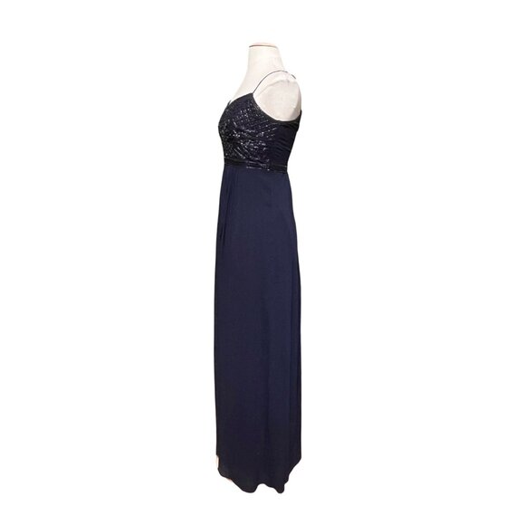 Adrianna Papell Navy Blue Beaded Maxi Dress Sweetheart Bodice Flowy Skirt Size 6 - Picture 5 of 10